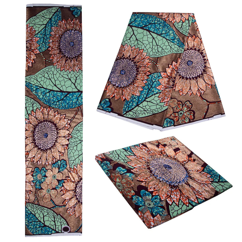 African Wax Print Fabric – 100% Cotton Ankara with Gold Foil Shimmer, 6 Yards/Roll, for Dresses, Headwraps & Fashion Garments
