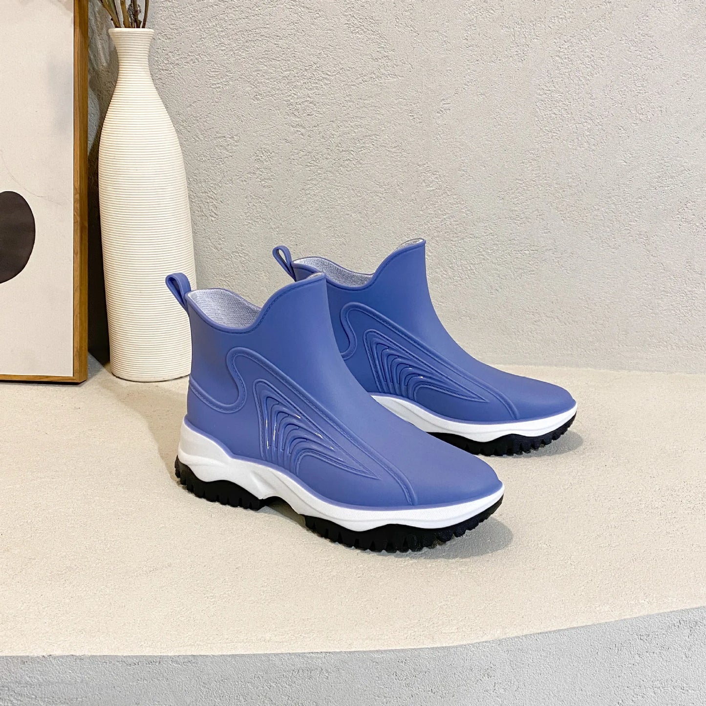 Women Rainboots Slip-on Waterproof Girls Ankle Boots PVC Anti-Slip Spring Autumn Rain Shoes Platform Woman Fishing Rubber Shoes