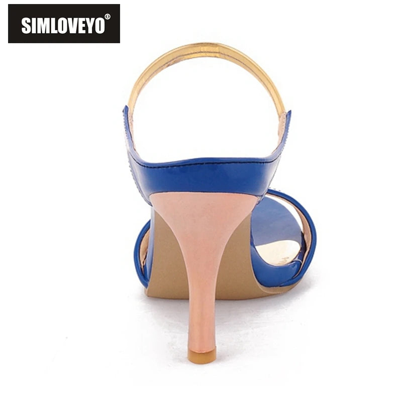 SIMLOVEYO Big size 43 US12 Women Sandals Sexy High Heels Flops Gladiator Open Toe Platform Summer Sandals White Blue Black Red