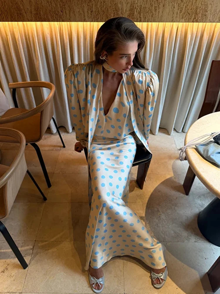 Polka Dot Polka Dot Skirt 2 Piece Set Women Elegant Scarf  Long Sleeve Shirts Suit Spring Lady Fashion Commucate Outwear 2026