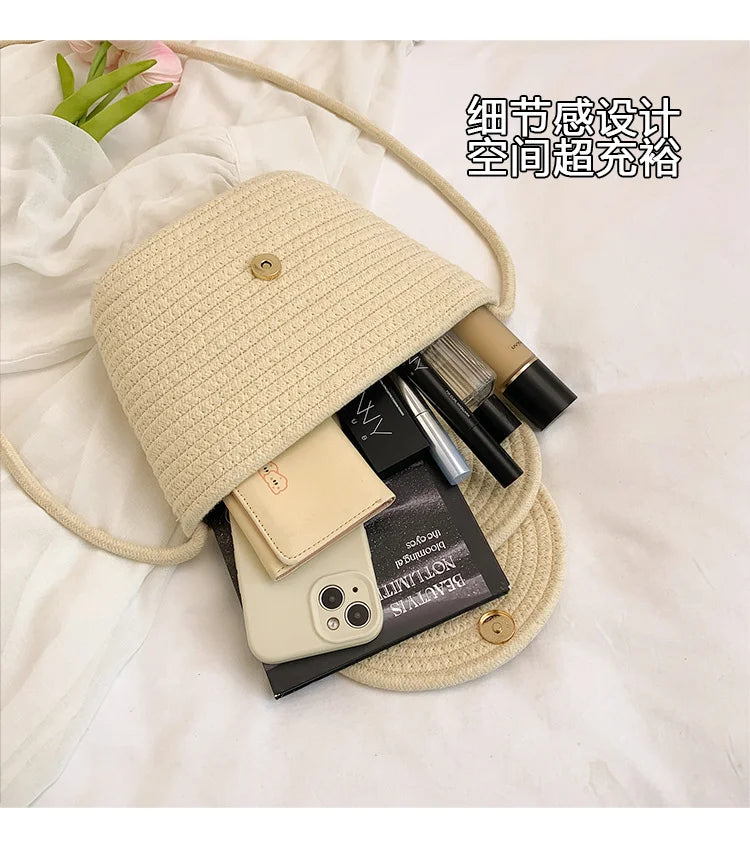 Popular Hand-woven Bags for 2025 Summer, Versatile Single-shoulder Crossbody Bags, Ins Beach Vacation Bags