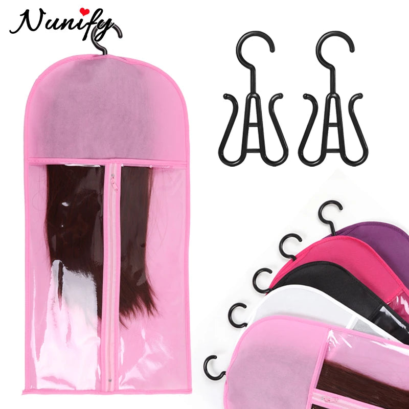 3Set Wig Storage Bag With Hanger Hair Bags With Plastic Hanger For Virgin Hair Black Wig Organizer Hangers For Multiple Wigs New
