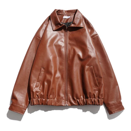 PU Leather Jackets Men Bomber Coats American Retro Streetwear Chic Handsome Zip-Up Y2k Clothes Cool Pure Minimalist Chaqueta New