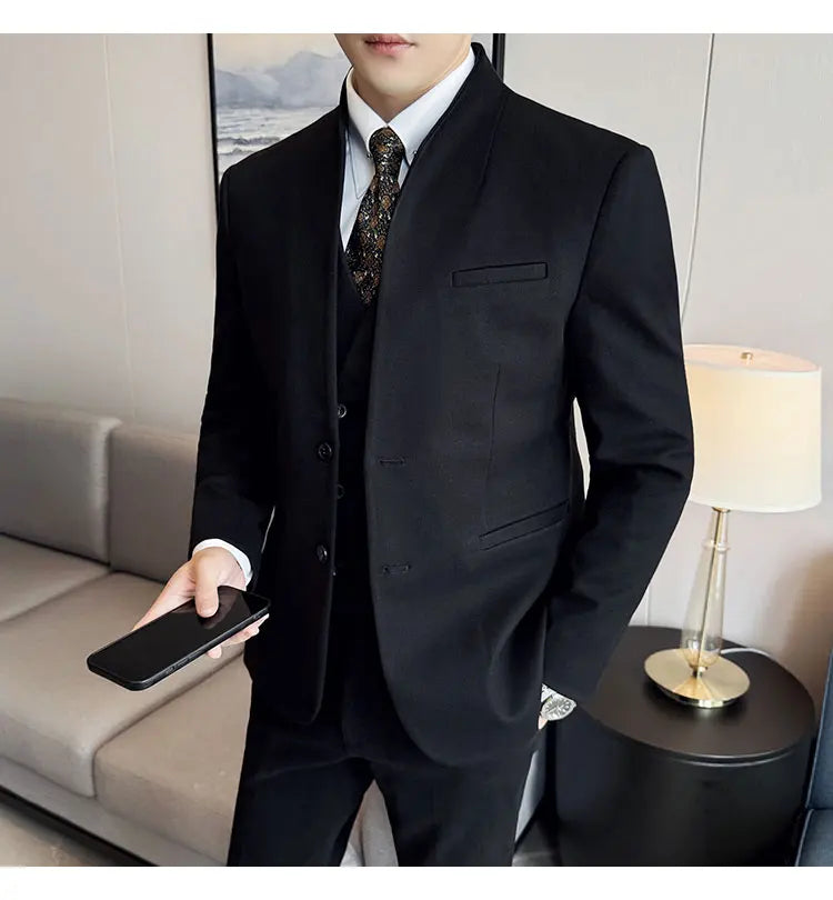 Korean Style Men's Suit Set Slim Fit Business Suit Wool Blazer Two-piece set Elegant Social Formal Men's Clothing 5XL-M