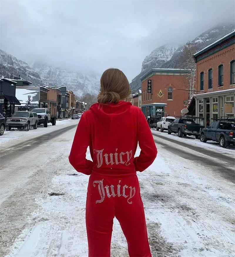 Two Piece Set Diamonds Hoodie Crop Jacket And Joggers Pants Outfits Streetwear Jogging Suits Juicy Corture Tracks