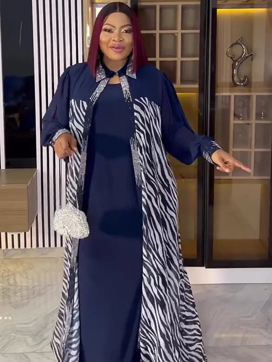 Elegant African Dresses for Women 2 PCS Set Chiffon Boubou Gown Muslim Summer Fashion Wedding Evening Party Dress Africa Clothes
