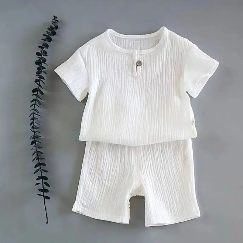 Summer Children's Clothing Set Cotton Linen Sports Baby Girl Boy 2-Piece T-shirt Shorts Outfit for Kids Aged 1-6 Years