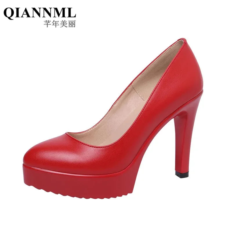 Small Size 32-43 Stilettos Pumps Women Wedding Shoes Red White 2025 Spring Shallow High Heels Shoes Ladies Platform Shoe Office