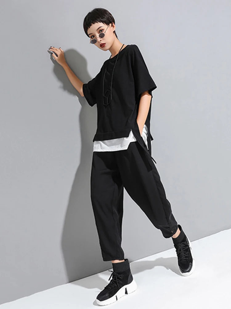 [EAM] High Elastic Waist Black Pleated Long Wide Leg Trousers New Loose Fit Pants Women Fashion Tide Spring Summer 2026 1U320