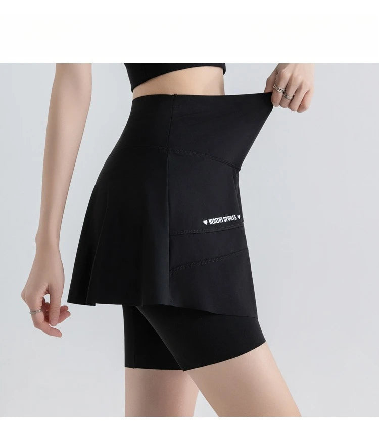 Fake Two Short Skirt Pants with Summer Pockets Crotch Half Skirt for Women High Waisted Oversized Quick Drying Sports Yoga Pants