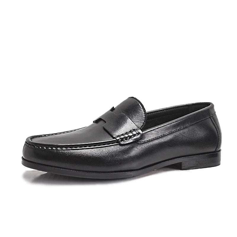 Men's High-End Genuine Leather Loafers Comfortable Flat Casual Glossy Wine Red Handmade Office Banquet Shoes