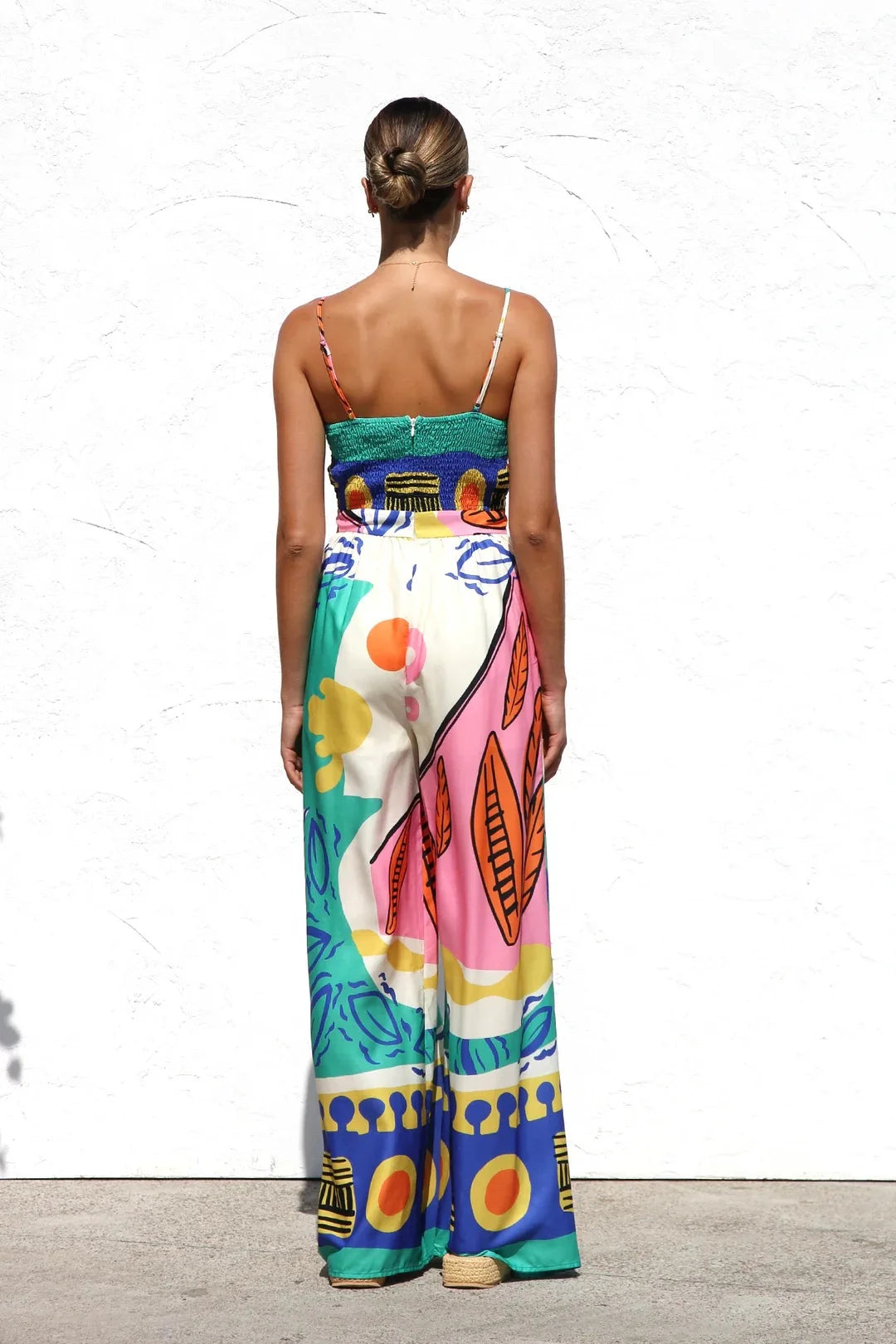 Beach Style Camisole Jumpsuit Waist Hugging Camisole Skirt Bow Tie Wide Leg Pants Vacation Jumpsuit Women's Rompers Dresses