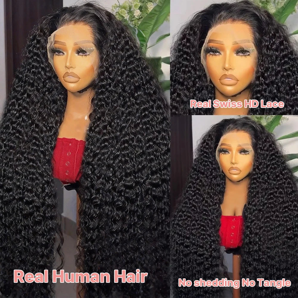 300% High Density Burmese Curly Lace Front Human Hair Wigs HD Transparent 13x6 13x4 Deep Wave Lace Frontal Wig Real Virgin Hair 40 46 Inch Water Wave Human Hair Wigs For Women Preplucked Hairline