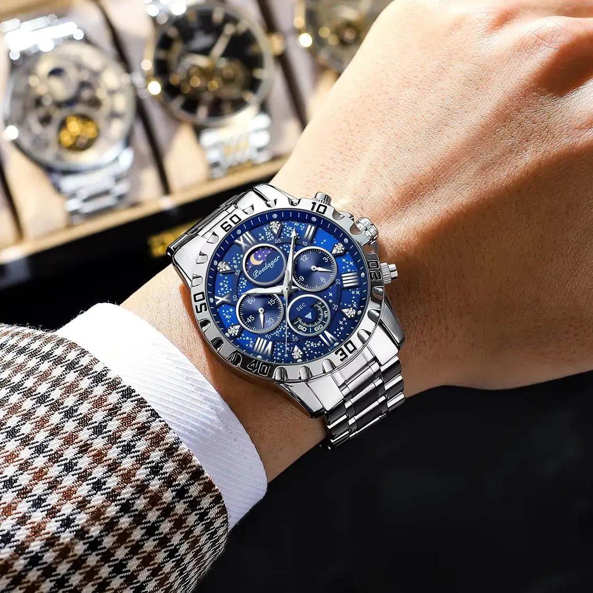 POEDAGAR Trendy Men Watch Chronograph Waterproof Luminous Stainless Steel Man Wristwatch Luxury Business Quartz Watches For Men