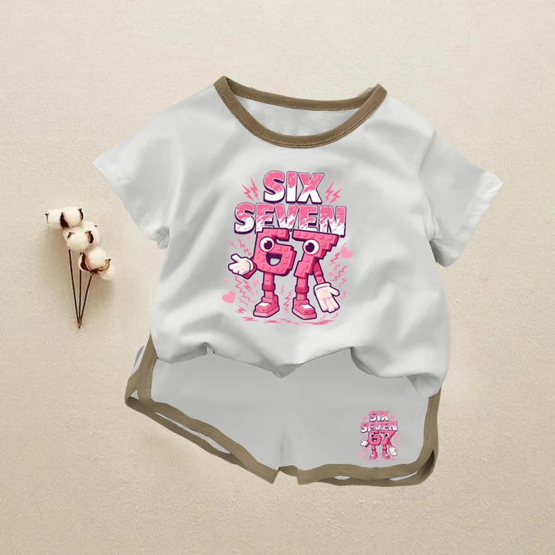 Kids Clothes Sets 2026 Summer Baby Boys Girls 67 Six Seven Short Sleeves T-Shirt+Shorts 2 Piece Outfit Children Casual Tracksuit