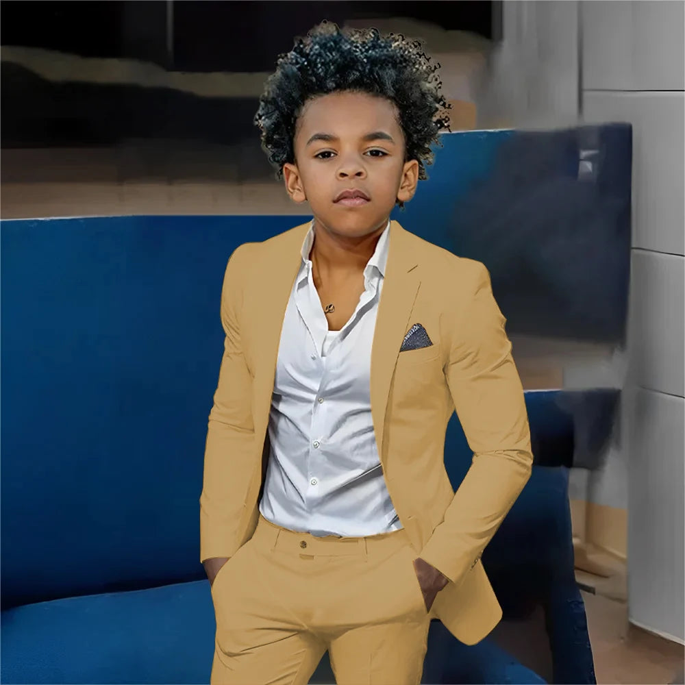Casual Beige Boys Suit 2 Piece Set Fashion Design Wedding Tuxedos for Kids Custom Clothes 2-16 Years Old Outfit
