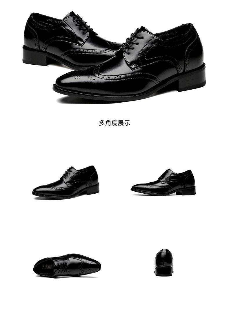 High Quality Genuine Leather Brogue Men Elevator Shoes 6CM Height Increase Oxford Men Formal Dress Shoes Business Office Wedding