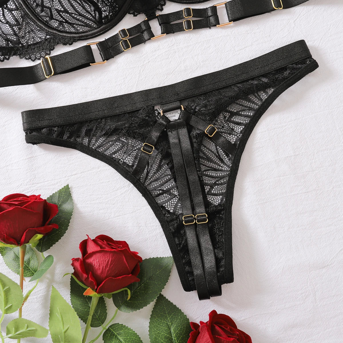 Sexy Lace Women's Three-point Set Elegant Lace Solid Color Ultra-thin Sexy Lingerie Bunny Girl Erotic Set 2-piece Set
