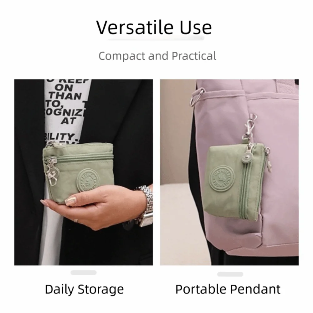 New Solid Color Women Wallet Nylon with Keychain Coin Purse Waterproof Zipper Clutch Ladies