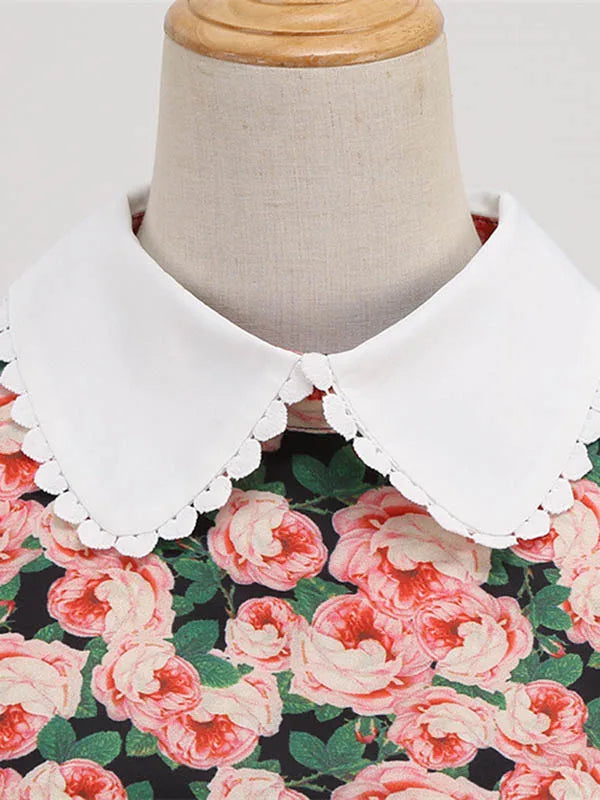 Women Vintage Dress Floral Print Peter pan Collar Elegant Party Dress Puff Short Sleeve Pin Up 50s Party Sundress 3XL