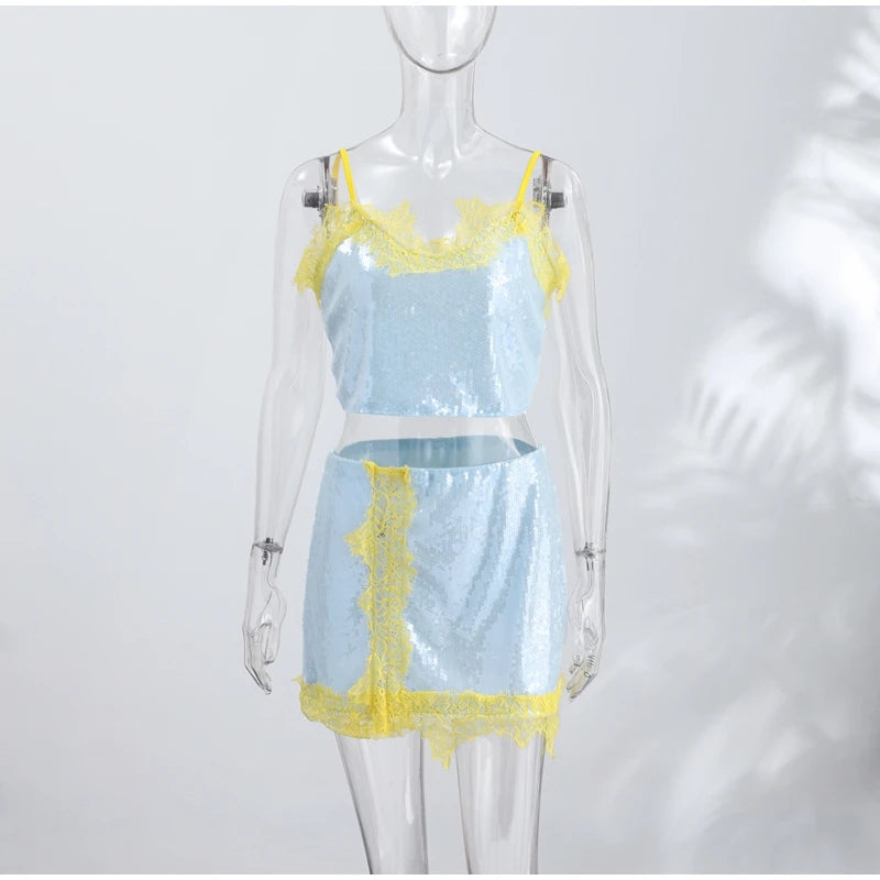 Beach Sequin Women's Dress Y2k Sexy Lace Spliced See Through Strap Mini Summer Dresses New Vacation Casual Party Robe 2026