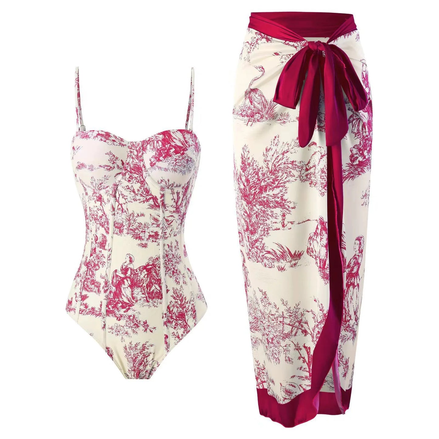 Women Swimwear Swimsuit Two-piece set Summer Print Bodysuit Bikini Set Beach Style Wear Maxi Dress Skirt One-piece swimsuit