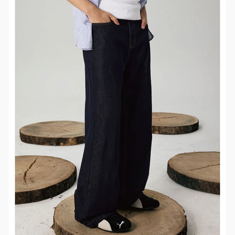 American Style Vintage Black Blue Men Jeans Fashion Straight Leg Loose Denim Pants Male Comfortable Daily Commute Trousers