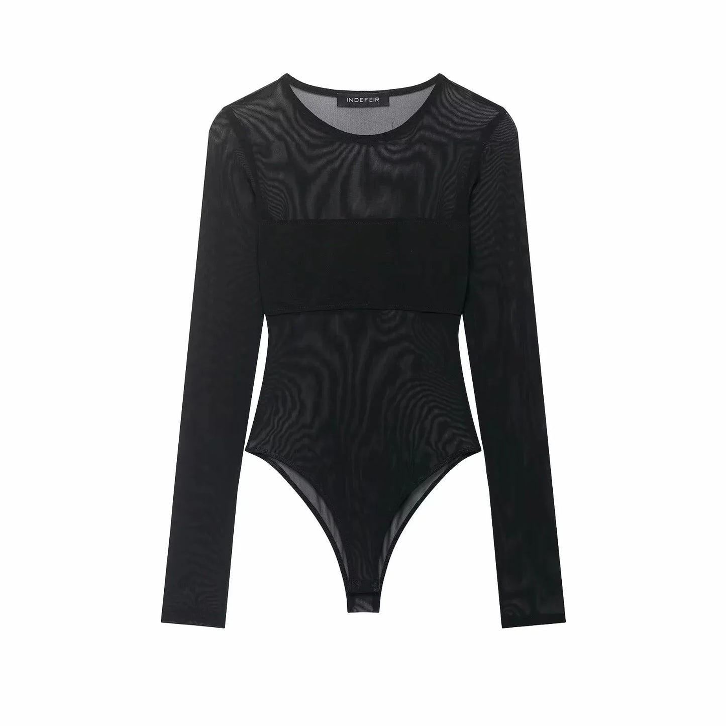 Women Sexy Mesh See Through Bodysuit Women Long Sleeve Sheer Bodysuits O Neck Bodycon Jumpsuit Female Romper