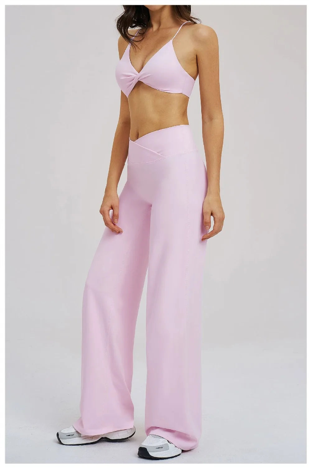 Yoga Set - Backless Bra + Cross Waist Wide Leg Pants Fitness Suit, Jogging Tracksuit Active Wear Workout Loungewear Sports Gym