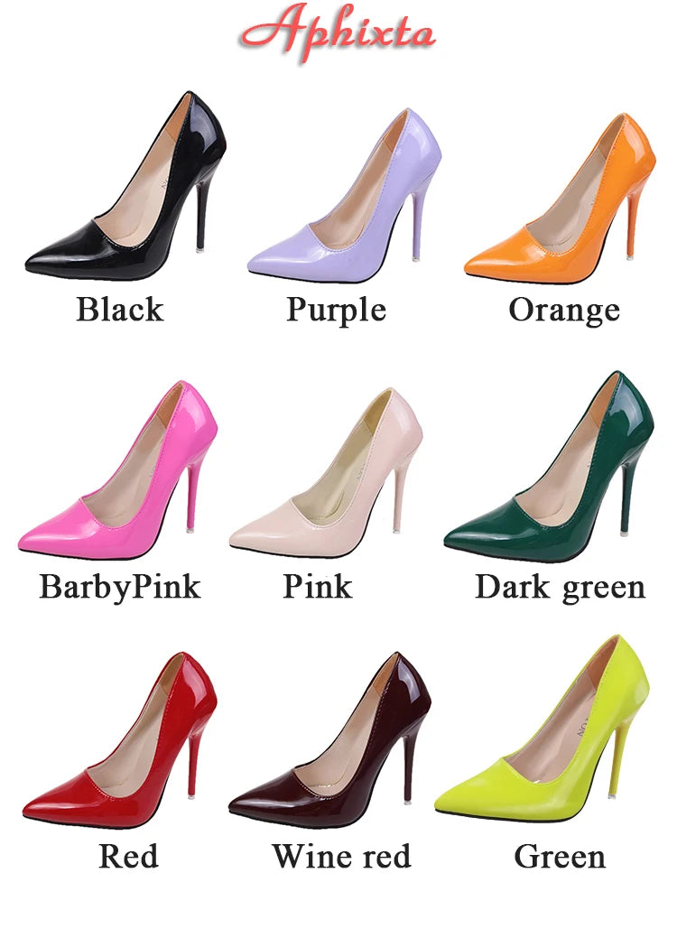 Aphixta New 4.72Inch Super High Stiletto Heels Patent Leather Women Pumps Colorful Officia Pointed Toe Shoes Plus Big Size 49 50