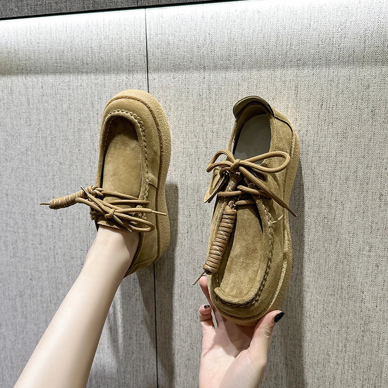 AIYUQI Genuine Leather Women's Shoes 2025 New Flat Non-slip  Derby Female Shoes Large size Lace-up Loafers For Women