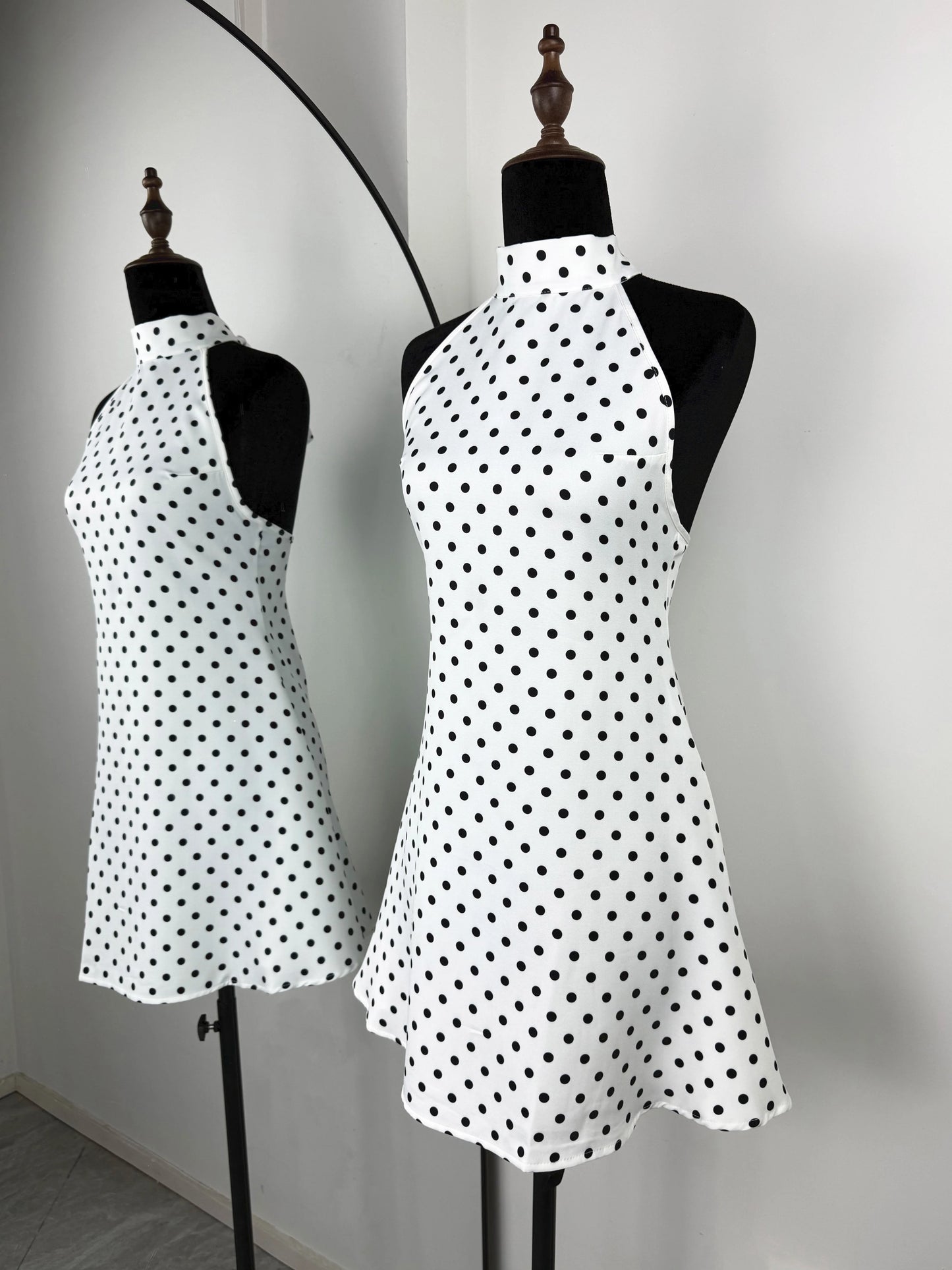 Talenza Polka Dot Mini Dress For Women Summer Off Shoulder Sleeveless Backless Halter Dress Female Elegant Party Slim Dress 2025