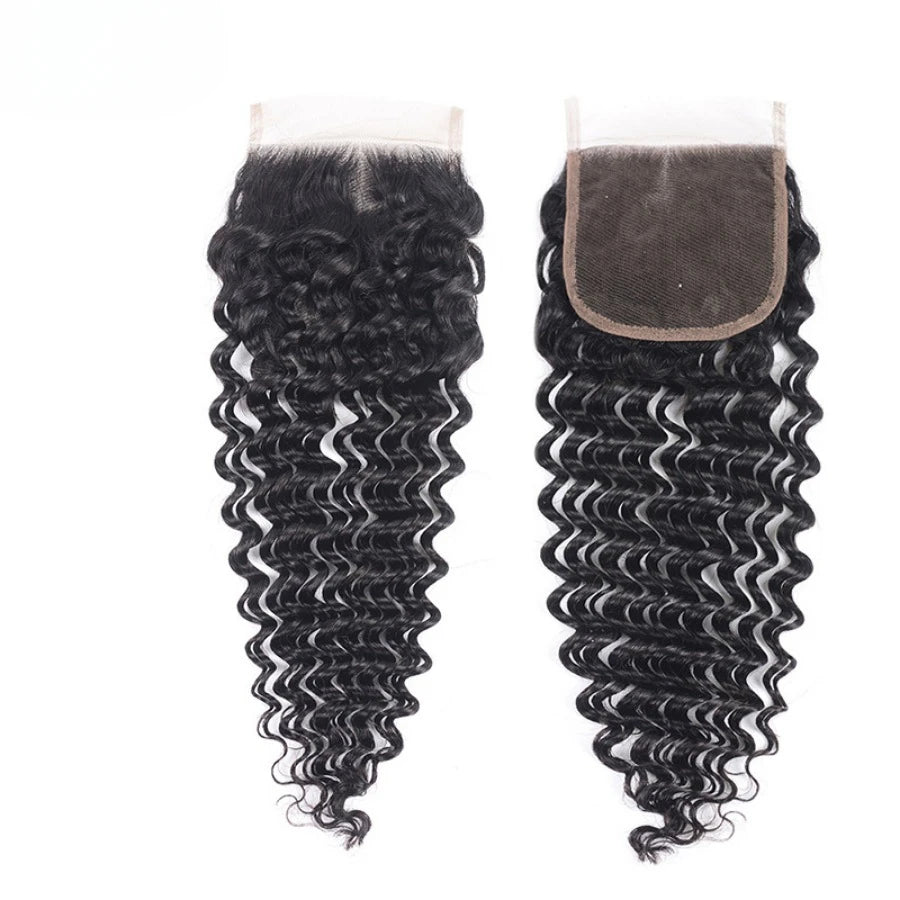 20 Inch Straight Body Wave Deep Curly 4x4 Transparent Lace Closure Pre-Plucked Raw Indian Hair Natural Color 150% Density