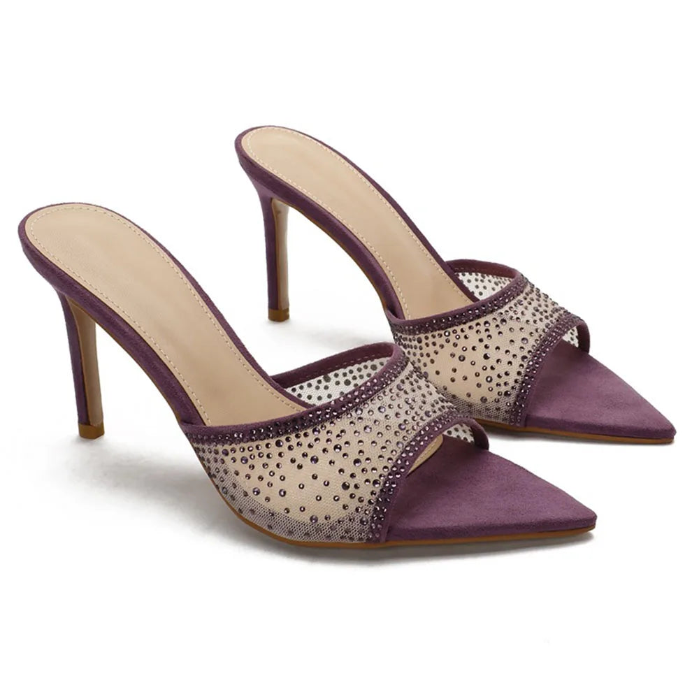 2026 Peep Toe Sexy Summer Women's Mules Pump Sandals Elegant Chic Super Thin High Heels Office Lady Party Shoes Slipper Sandals
