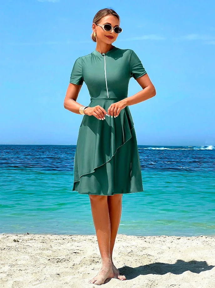 New Cover Ups Sexy Swimsuit Women Summer Bathing Suit Bikini Set Short Sleeve Swimwear Women Beach Swimming Suit For Female