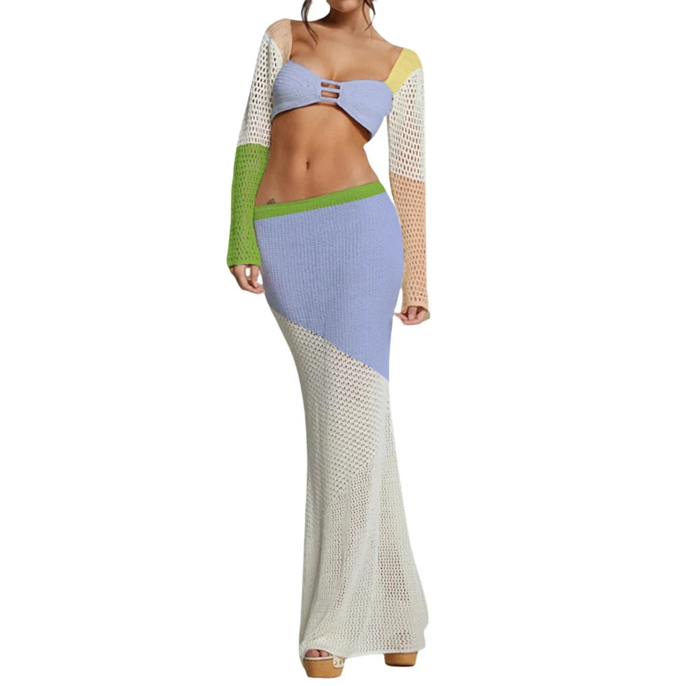 Sexy Party Knitted Two Piece Set Short Crop Top And Skirts Slim Bodycon 2 Pieces Sets Women 2025 Spring Summer Outfits