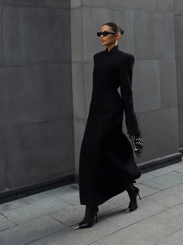 Elegant Long Coat Women V-neck Solid Slim Single-breasted Waist-closed Jackets Lady 2026 Spring Chic Female Streetwear