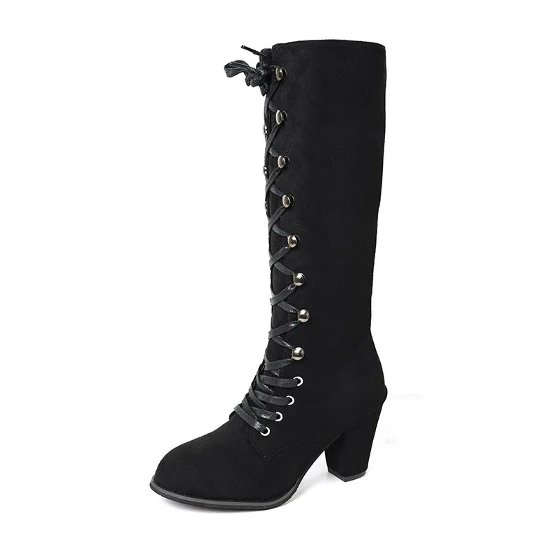 European and American Design Inspired Long Boots 2023 New Autumn High Heels Solid Color Women's Platform Zapatos De Mujer Traf