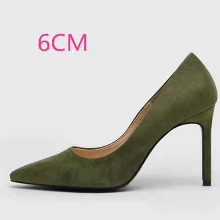 2025 Flock Leather Heels Women Pumps Bucket Pointed Toe High Heels Sexy Lady Shoes Thin Heels Chaussure Femme Autumn