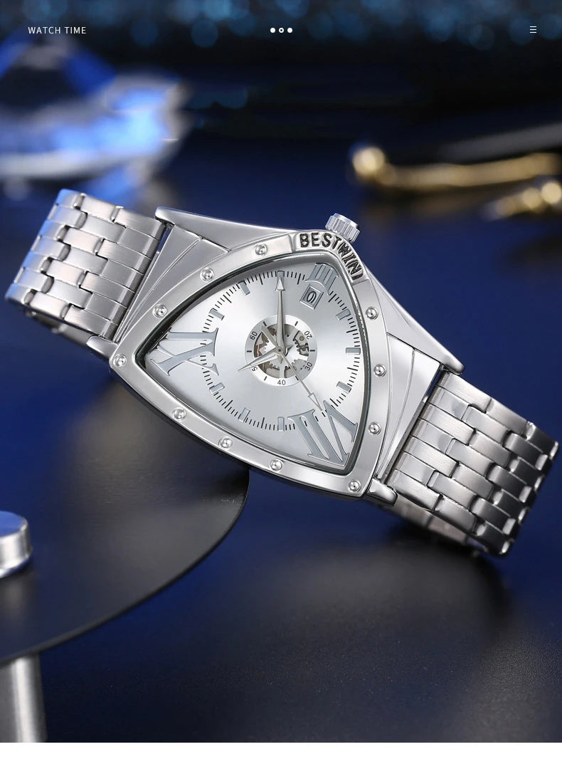 Golden Triangle Men Quartz Watch Unique Design Luxury Watches For Male Clock Sports Waterproof Men Wrist Watches Stainless Steel
