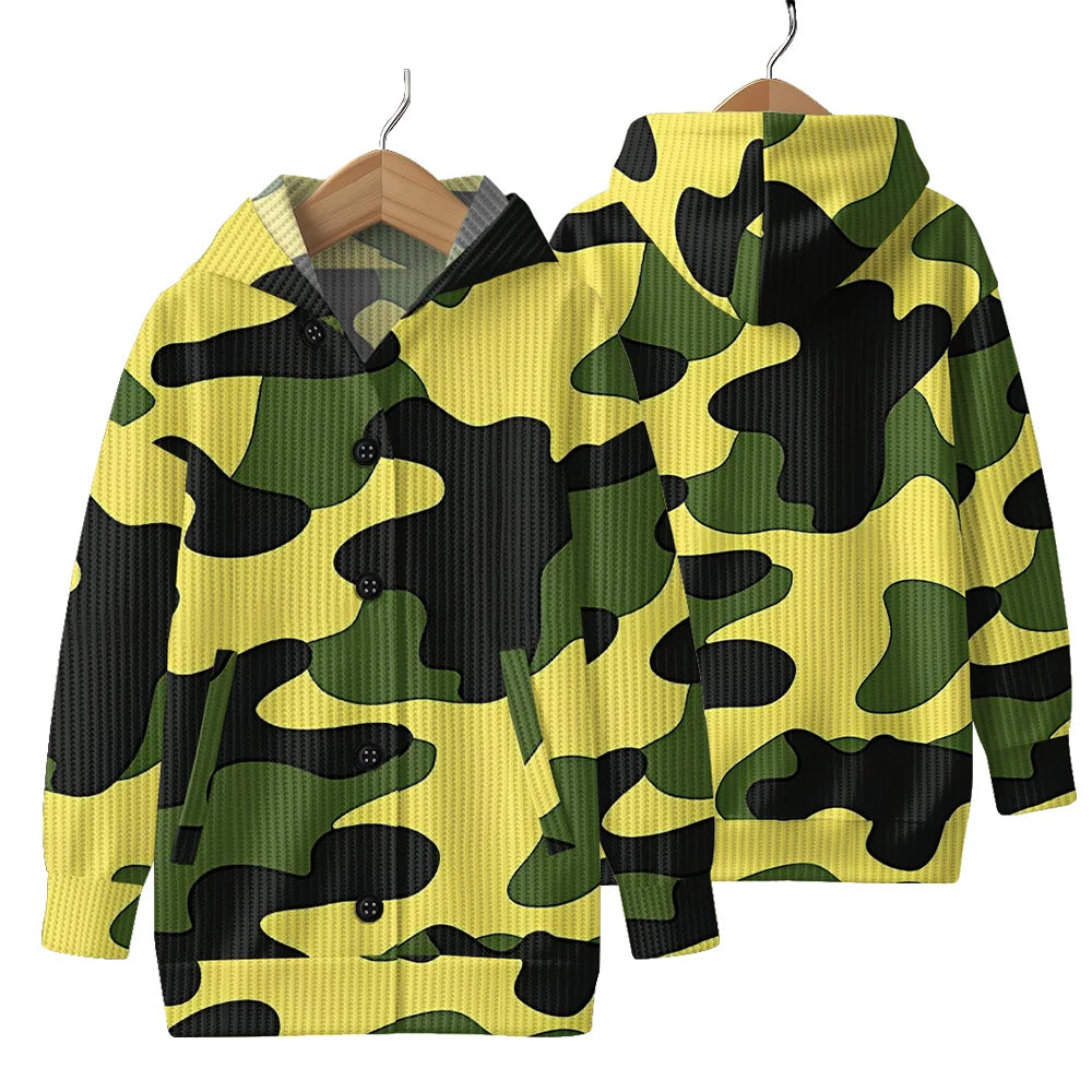 Trendy Camouflage Hooded Cardigan Coats Soft Button-Up Front All-Season Comfort for Outdoor & Indoor Wear Durable Casual Style