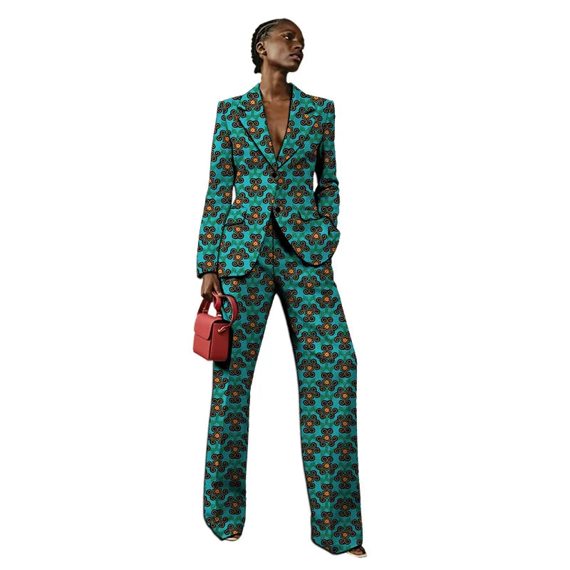 African Couture Women's Suit Ethnic Style Print Female Blazers With Pants Customized Ladies' Gown
