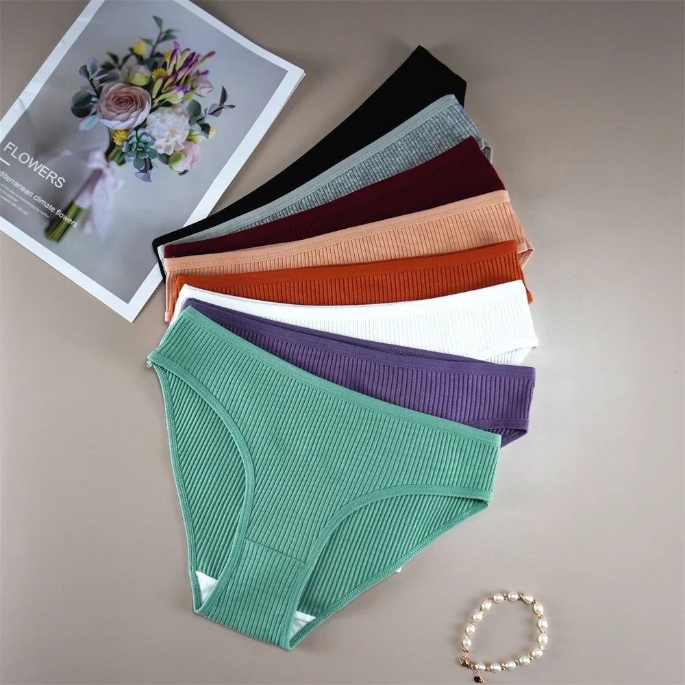 UNWE 3PCS/Pack Ribbed Cotton Seamless Panties for Women Briefs Pack Comfortable Ladies Underwear Sets