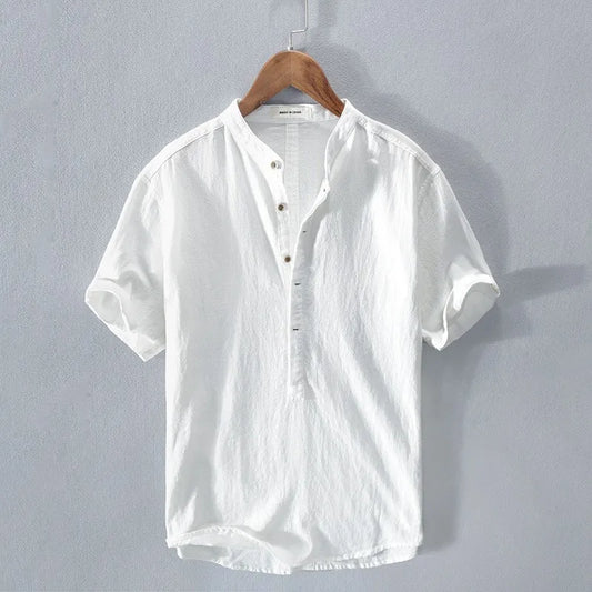 New Cotton Linen Shirts for Men Casual Shirts Lightweight Short Sleeve Henley Beach Shirts Hawaiian T Shirts for Men