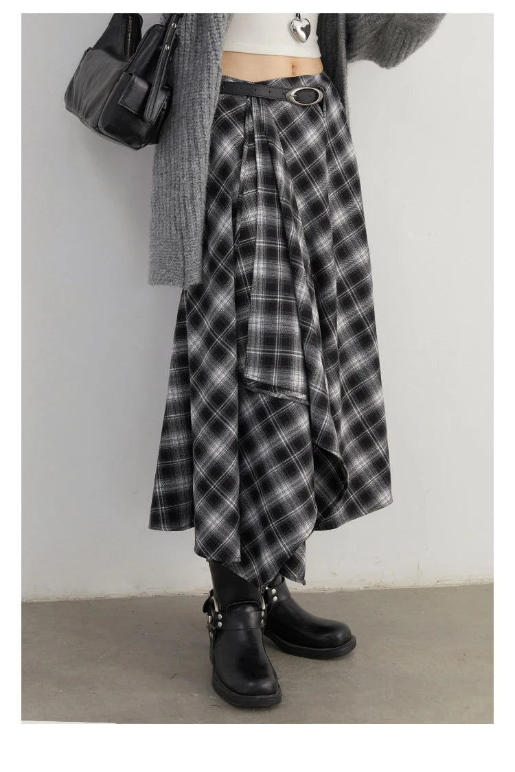Chic Ven Women Skirt A Line Retro Loose High Waist Plaid Long Autumn Winter 2026