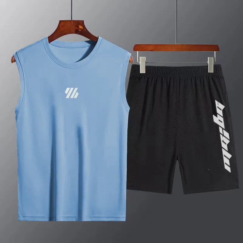 2024 summer 2 Pcs/Set Sports Set Men's Suit Running Vest+Sport Shorts Jogging Mens Sportswear Suit Fitness quick-drying Gym Sets