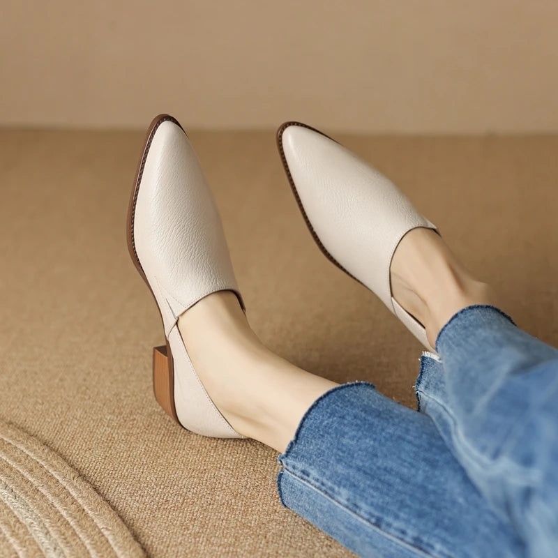 Women's New Simple and Comfortable Vintage Leather Pointed High Heels Large Lefu Shoes