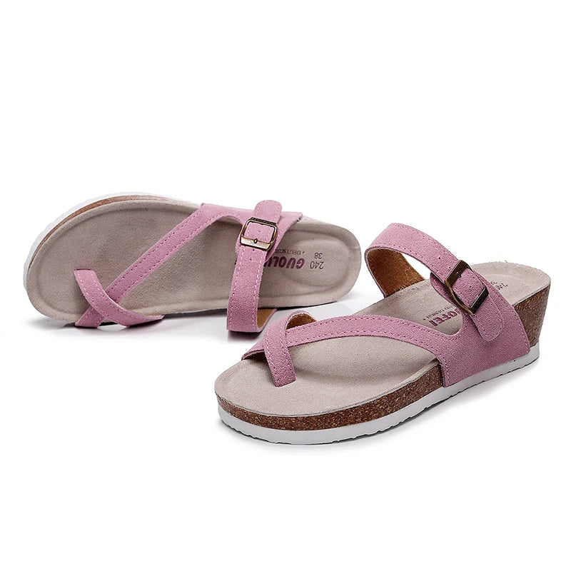 New Summer Women Wedge Beach Slipper Shoe Casual Cork Med Heel Outdoor Clogs Flip Flops Footwear