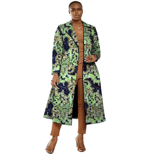 Dashiki Print Women's Long Overcoat African Couture Ankara Outfit Alternative Pattern Design Windbreaker Tailored