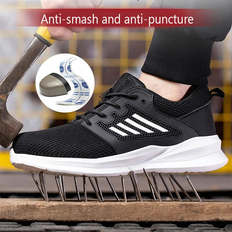 Safety Shoes for Men Steel Toe Safety Sneaker Anti-Smashing Black Work Boots Comfortable Wear-resisting Boots for Work as Hiking